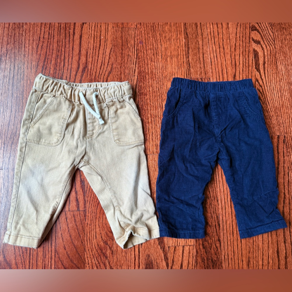 2 Pair Bundle Casual Tan and Navy Baby Pants - Size 3-6 months
